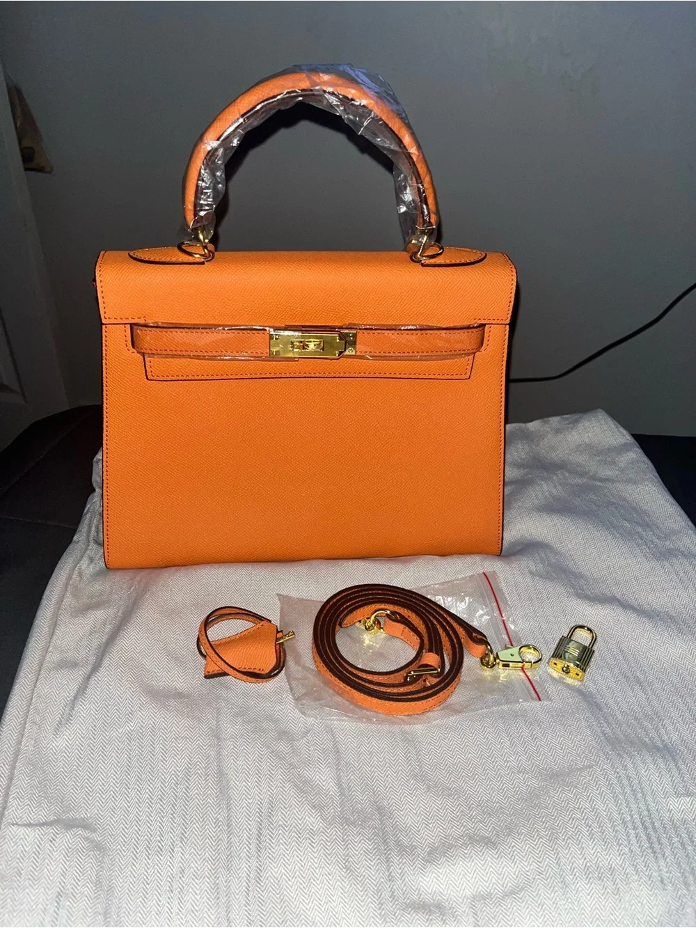Orange Top-Handle Women’s Bag with Gold Hardware